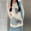 Harajuku Gothic Oversized Knitted Sweater Hollow Out Hole See Through Pullovers Emo Sweaters Streetwear Grunge Clothes Y2k Tops