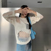 Harajuku Gothic Oversized Knitted Sweater Hollow Out Hole See Through Pullovers Emo Sweaters Streetwear Grunge Clothes Y2k Tops