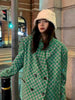 Harajuku Green Plaid Suit Jacket Women's Spring and Autumn 2023 Korean Style Temperament High-end Loose Casual Suit