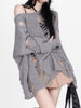 Harajuku Hollowed Out Sweater Women Streetwear Y2k Grunge Ripped Hole Long Sleeve Loose Knit Sweater Harajuku Pullovers