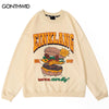 Harajuku Hoodie Sweatshirt Streetwear Hip Hop Hamburger Print Pullover Harajuku Crewneck Casual Cotton Loose Tops Couple