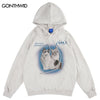 Harajuku Hoodie Sweatshirt Streetwear Retro Cat Graphic Print Hooded 2023 Men Women Autumn Harajuku Casual Loose Pullover Tops