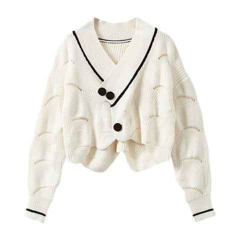 Harajuku Korean Style White Knitwear Tops Coat Autumn Winter Sweet College Style Sweater Female Student Loose Casual Cardigan