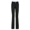 Harajuku Low Waist Rise Flare Pants Women Vintage Black Y2k Jeans Black Denim Baggy Pants  90s Aesthetic Slim female Trousers