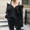 Harajuku Punk Gothic Off Shoulder Blouse Shirt 2022 Women New Korean Fashion Sexy Strapless Long Sleeve Vertical Striped Shirts