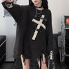 Harajuku Punk Subculture Crucifix Beggars Retro Street Hip-Hop Lazy Wind Mid Length Sweater Hole Breaking Knitwear Loose Tops