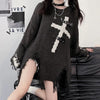 Harajuku Punk Subculture Crucifix Beggars Retro Street Hip-Hop Lazy Wind Mid Length Sweater Hole Breaking Knitwear Loose Tops