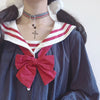 Harajuku Sailor Collar Navy Dress Japanese Fashion Sweet Bow Soft Sister Girl Lovely Cotton Kawaii Preppy Full Sleeve Dresses