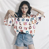 Harajuku Street New Summer Women Letter Pattern Print Shirts Female Kawaii Colorful Words Casual Blouses Cute Cardigans Tops