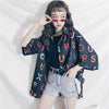 Harajuku Street New Summer Women Letter Pattern Print Shirts Female Kawaii Colorful Words Casual Blouses Cute Cardigans Tops