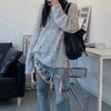 Harajuku Sweater Women Loose Lazy Tops Y2K Emo Alt Grey Hole Knitted Sun Protection Outerwear Pullover Goth Aesthetic Sweaters