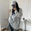 Harajuku Sweater Women Loose Lazy Tops Y2K Emo Alt Grey Hole Knitted Sun Protection Outerwear Pullover Goth Aesthetic Sweaters