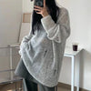 Harajuku Sweater Women Loose Lazy Tops Y2K Emo Alt Grey Hole Knitted Sun Protection Outerwear Pullover Goth Aesthetic Sweaters