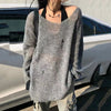 Harajuku Sweater Women Loose Lazy Tops Y2K Emo Alt Grey Hole Knitted Sun Protection Outerwear Pullover Goth Aesthetic Sweaters