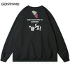 Harajuku Thin Sweatshirt Streetwear Hip Hop Letter Print Crewneck Pullover Hoodie Unisex Casual Loose Long Sleeve Tops
