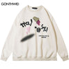 Harajuku Thin Sweatshirt Streetwear Hip Hop Letter Print Crewneck Pullover Hoodie Unisex Casual Loose Long Sleeve Tops