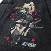 Harajuku Vintage Tshirt Hip Hop Japanese Anime Cartoon Girl Print Washed Shirts Punk Gothic Casual Long Sleeve T-Shirt