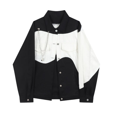 Harajuku Vintage Women Jacket Patchwork Oversized Denim Jackets Blue Streetwear Jeans Coat Turn-down Collar Punk Bomber Outwear