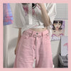 Harajuku Y2K Baggy Pink Jeans Women Sweet Korean Oversize Low Rise Wide Leg Denim Pants Streetwear Loose Trousers Alt