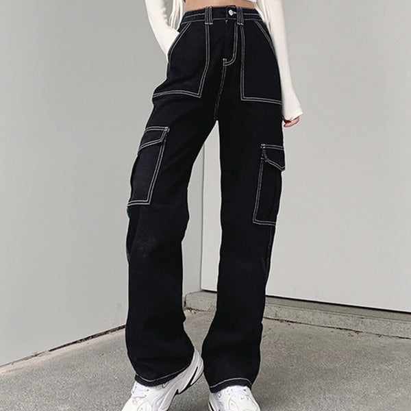 Harajuku Y2K Multi Pockets Patchwork Baggy High Waist Jeans Streetwear 100% Cotton Women Denim Trouser Loose Pants Punk Jeans