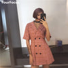 Harajuku vintage ins hot korean style double breasted short  pink plaid dress style long Blazers YQ-740