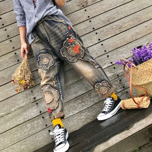 Harem Jeans Denim Pants Trousers Loose for Women Patches Big Size Vintage Cute Fashion Casual American 2022 180017