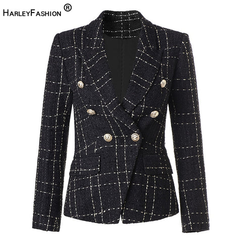 HarleyEngland Style Women Winter Thick Tweed Blazer Plaid Pattern Quality Slim Stunning Lady Outerwear Jacket