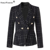 HarleyEngland Style Women Winter Thick Tweed Blazer Plaid Pattern Quality Slim Stunning Lady Outerwear Jacket