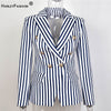 HarleyEurope and America Street-Wear Striped Printed Top Jacket Two Colour Slim Blazer