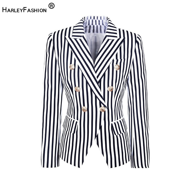 HarleyEurope and America Street-Wear Striped Printed Top Jacket Two Colour Slim Blazer