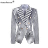HarleyEurope and America Street-Wear Striped Printed Top Jacket Two Colour Slim Blazer