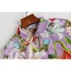 HarleyEuropean American High Street Design Women Flower Printing Shirt Romantic Pattern Purple Loose 70% Silk Blouse