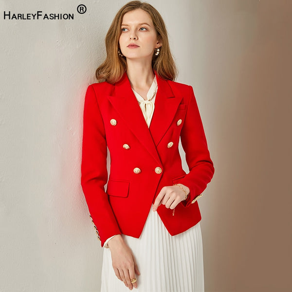 HarleyEuropean American Women Casual Blazer Double Breasted  Red Blazers