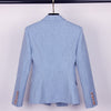 HarleyEuropean Women Elegant Light Blue Blazer Metal Buttons Casual Slim Jackets Outerwear Blazers
