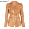 Harley Quality European Women Vintage Gold Blazer Bling Bling Slim Quality Fitness Retro Blazers