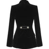 HarleyTrending Fall Winter Notched Exquisite Diamonds Buttons  Black Chic Velvet Blazer Casual Jackets