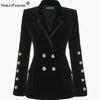 HarleyTrending Fall Winter Notched Exquisite Diamonds Buttons  Black Chic Velvet Blazer Casual Jackets