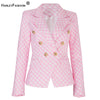 HarleyWinter Warm Tweed Fabric  Designer Plaid Pattern Street Pink Thick Jacket Women Blazers