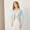 HarleyWomen Autumn Winter Warm Weave Tweed Blazer Plaid Pattern  Casual Slim Fitness Light Blue Jackets