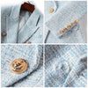 HarleyWomen Autumn Winter Warm Weave Tweed Blazer Plaid Pattern  Casual Slim Fitness Light Blue Jackets