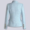 HarleyWomen Autumn Winter Warm Weave Tweed Blazer Plaid Pattern  Casual Slim Fitness Light Blue Jackets
