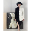 HarleyWomen Elegant Design Classic Black White Contrast Color Loose Blazer Slit Straight Skirt OL Outfits Blazers Suits