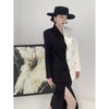 HarleyWomen Elegant Design Classic Black White Contrast Color Loose Blazer Slit Straight Skirt OL Outfits Blazers Suits