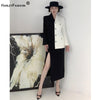 HarleyWomen Elegant Design Classic Black White Contrast Color Loose Blazer Slit Straight Skirt OL Outfits Blazers Suits