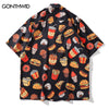 Hawaiian Shirt Hip Hop Cartoon Sushi Hamburger Print Beach Shirts Streetwear Harajuku Casual Short Sleeve Button Down Shirts Top