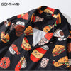 Hawaiian Shirt Hip Hop Cartoon Sushi Hamburger Print Beach Shirts Streetwear Harajuku Casual Short Sleeve Button Down Shirts Top
