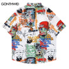 Hawaiian Shirt Streetwear Hip Hop Graffiti Letter Print Pocket Short Sleeve Shirts 2023 Harajuku Summer Casual Button Up Shirt