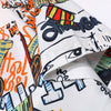 Hawaiian Shirt Streetwear Hip Hop Graffiti Letter Print Pocket Short Sleeve Shirts 2023 Harajuku Summer Casual Button Up Shirt