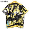 Hawaiian Shirt Streetwear Hip Hop Graffiti Print Short Sleeve Button Down Beach Shirt Men Summer Harajuku Casual Tropical Shirts