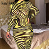 Hawthaw Women Autumn Long Sleeve Zebra Striped Printed Mesh See Through Bodycon Midi Dress 2023 Fall Clothes  Items